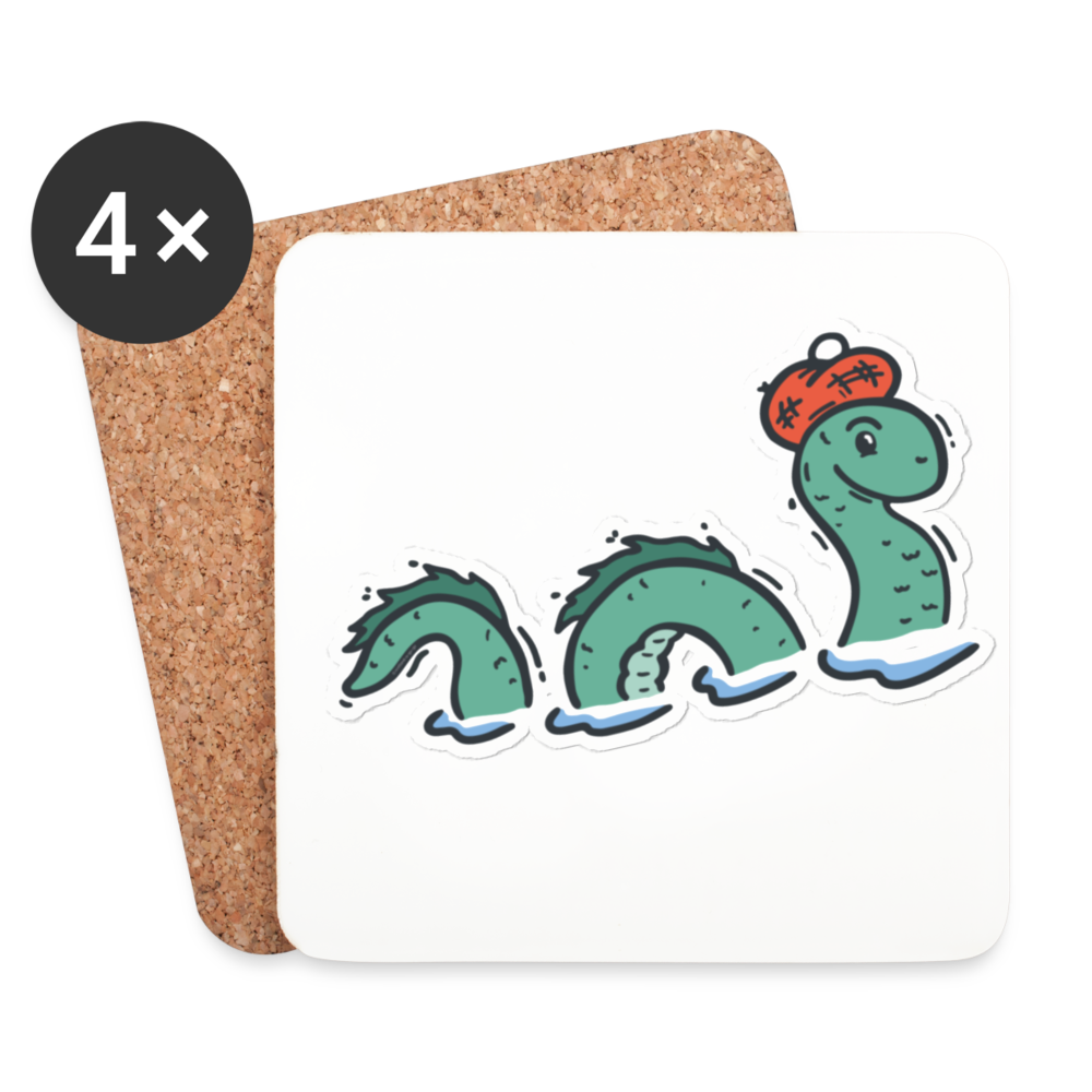 Cork-back coaster | Nessie the Loch Ness Monster - white