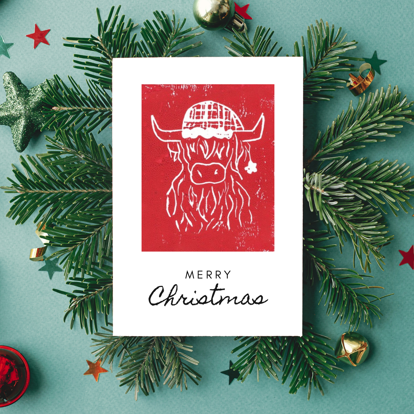 Highland Coo Christmas Card