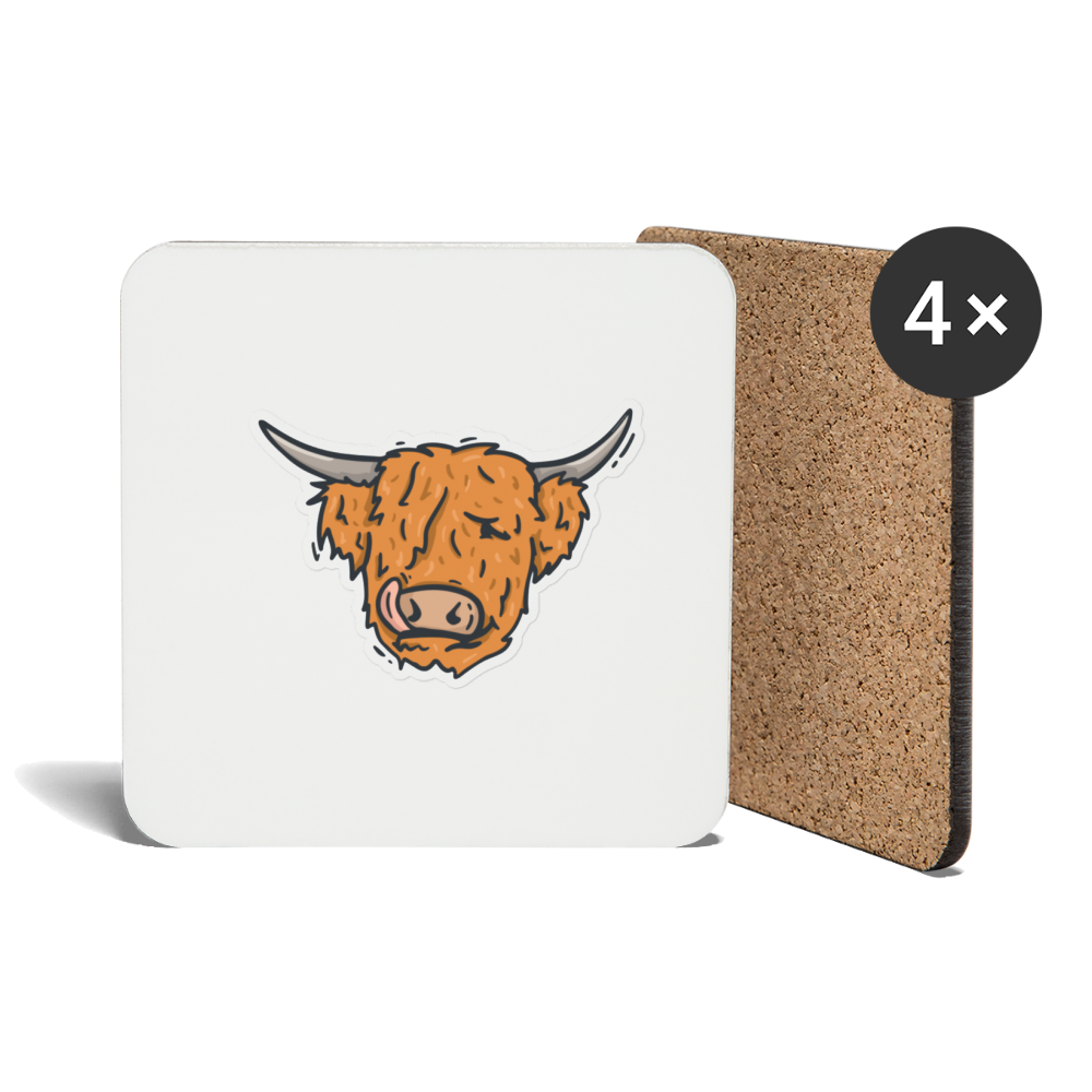 Cork-back coaster | Hector the Highland Coo - white