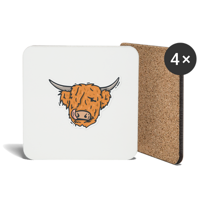 Cork-back coaster | Hector the Highland Coo - white