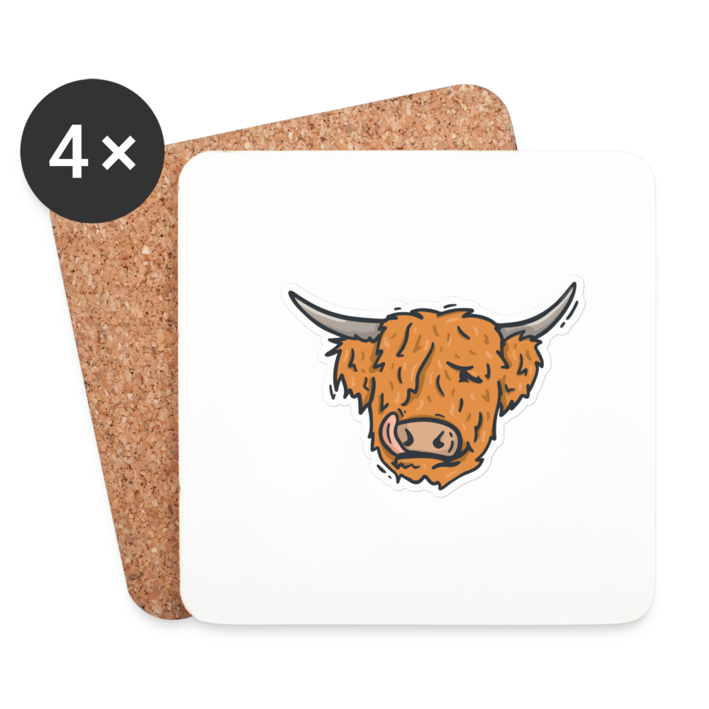 Cork-back coaster | Hector the Highland Coo - white